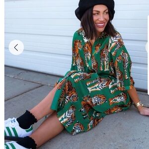 Dressed in Lala So Far So Good Oversized Plissé Dress in Tiger Tales